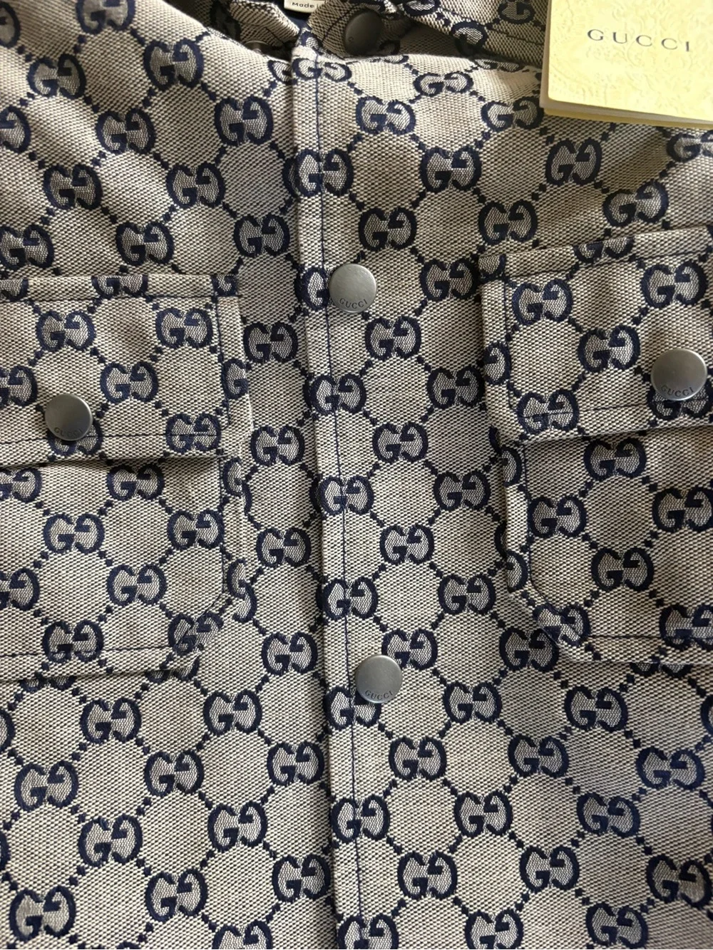 Gucci Beige and Navy GG Monogram Button-Front Shirt/Sweater